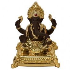 Ganesha Idol on Singhaasan (Terracotta-Gold Plated)